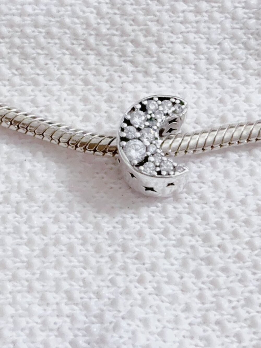 Sparkling Crescent Moon Silver Charm For Pandora Bracelet